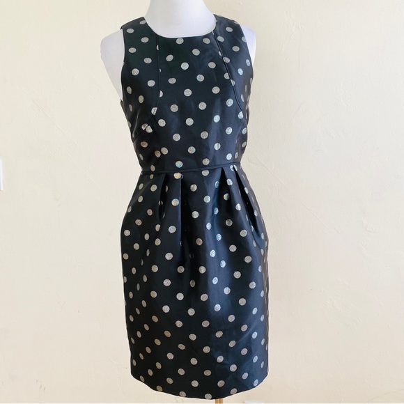 J.Crew Dress Black Silver Metallic Jacquard Polka Dot Sleeveless Sz 0 Petite NWT - Picture 2 of 13